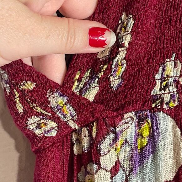 Free People Intimately Red Garden Party Smocked Floral Maxi Dress Size Medium - Picture 9 of 12